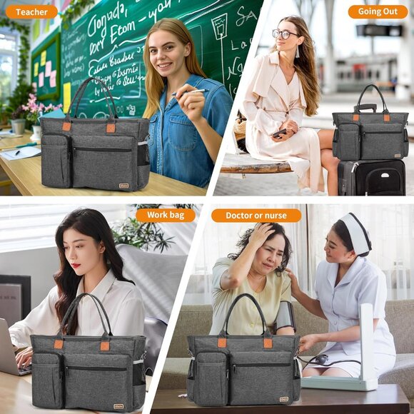 Gray Middle Size Computer Messenger Laptop Tote with 15.6'' Padded Laptop Sleeve - Picture 6 of 6